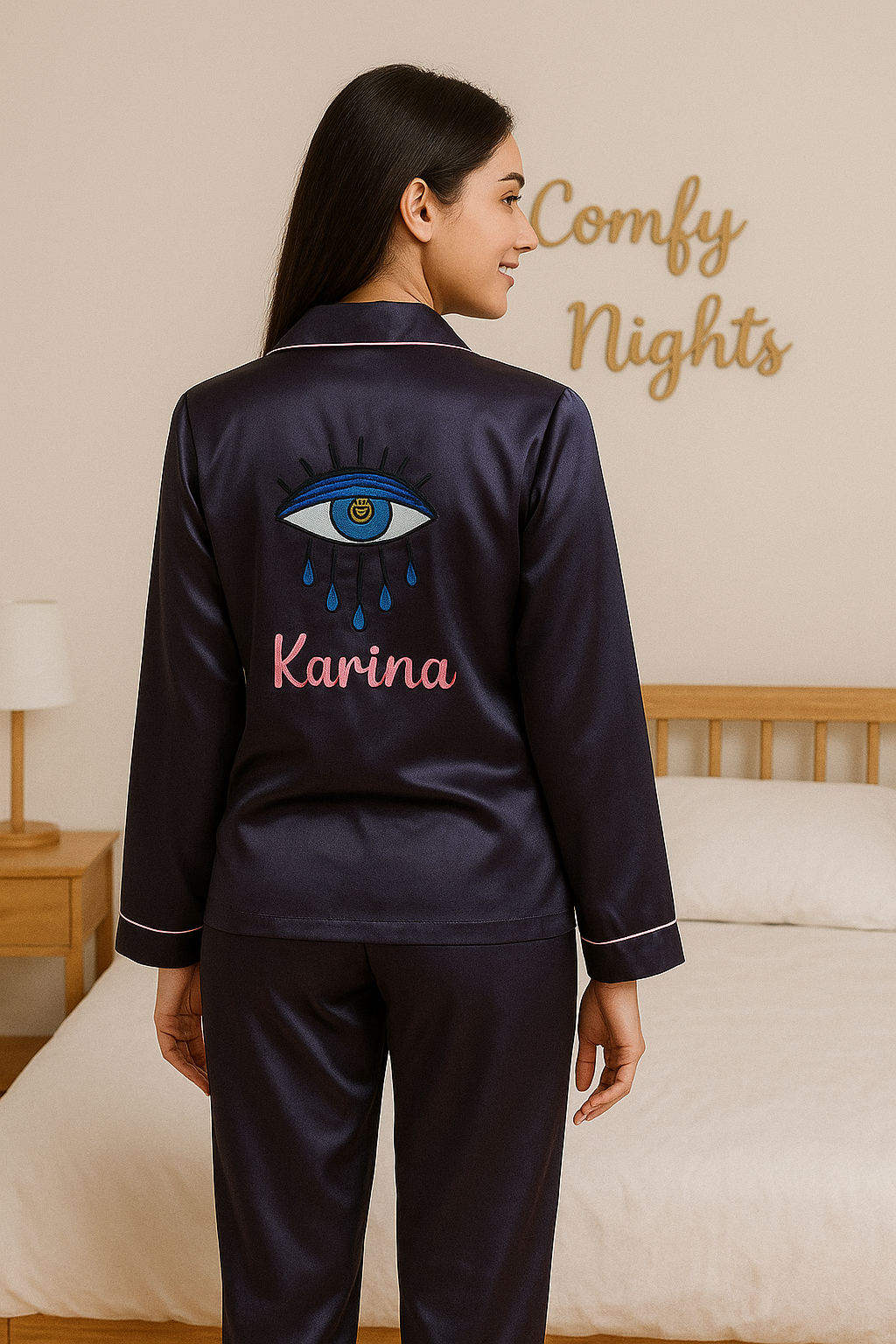 Evil Eye Personalise Back Satin Pj Set  | Prepaid Orders Only