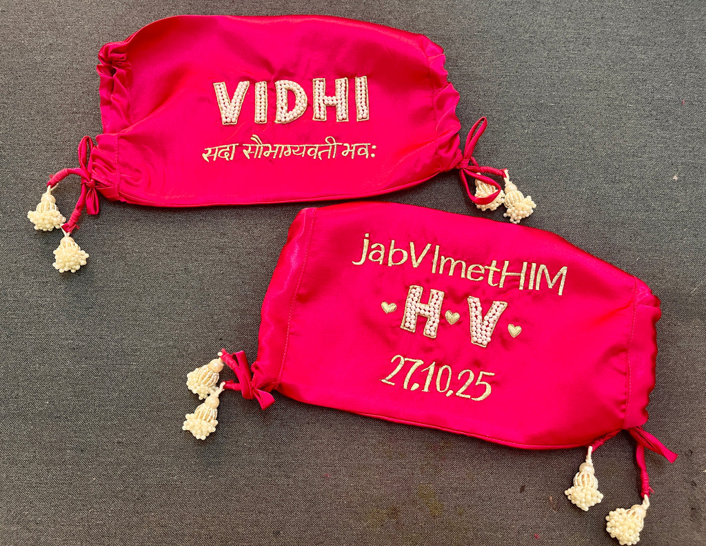 Handworked Initials Pink Chooda Cover   | Prepaid Orders Only