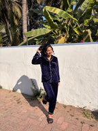 Navy Blue Velvet PJ Set
