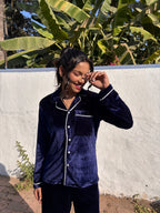 Navy Blue Velvet PJ Set