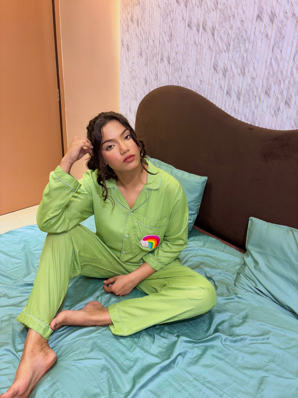 Happy Rainbow Patch Pj Set (Green)