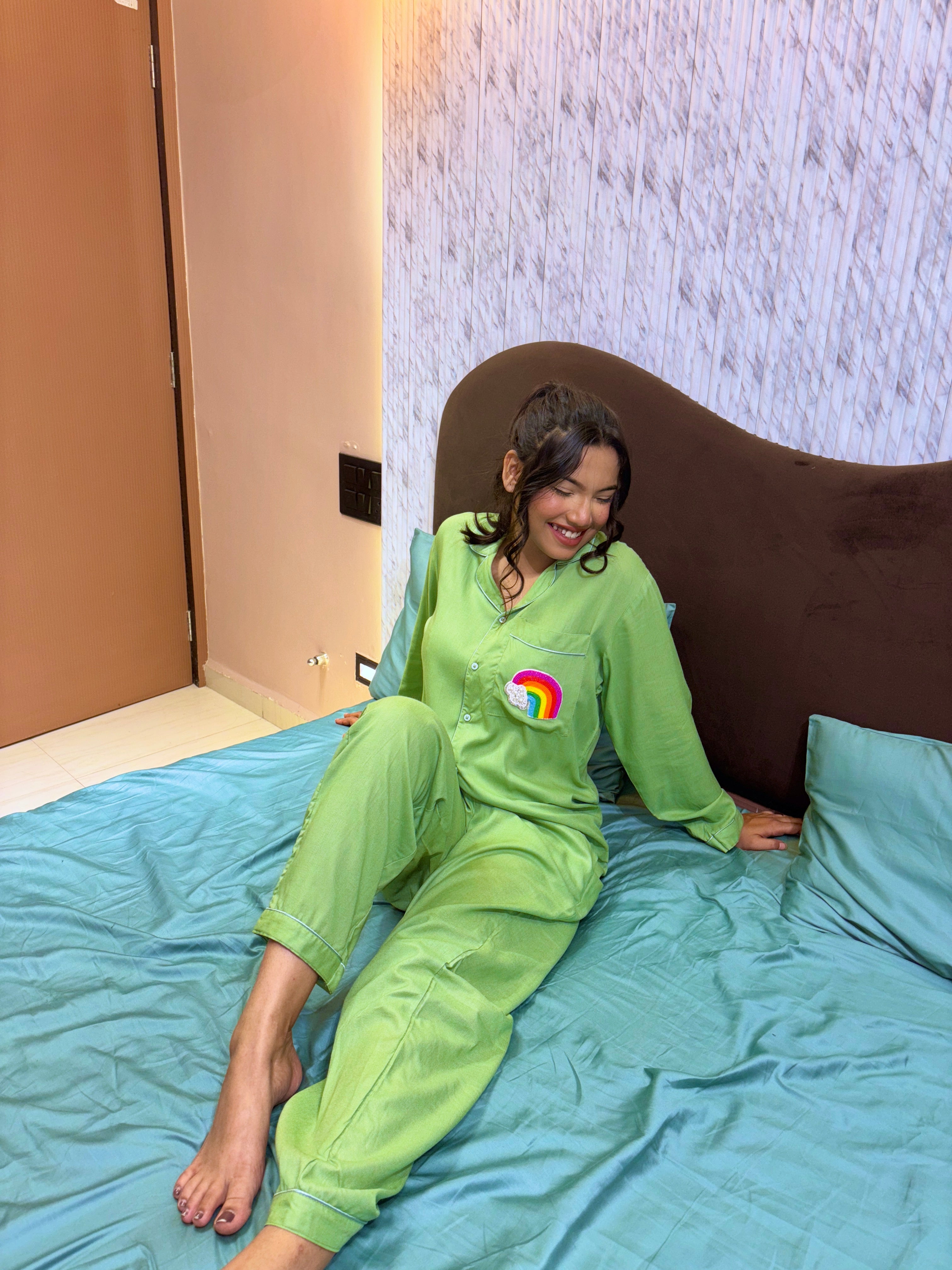 Happy Rainbow Patch Pj Set (Green)
