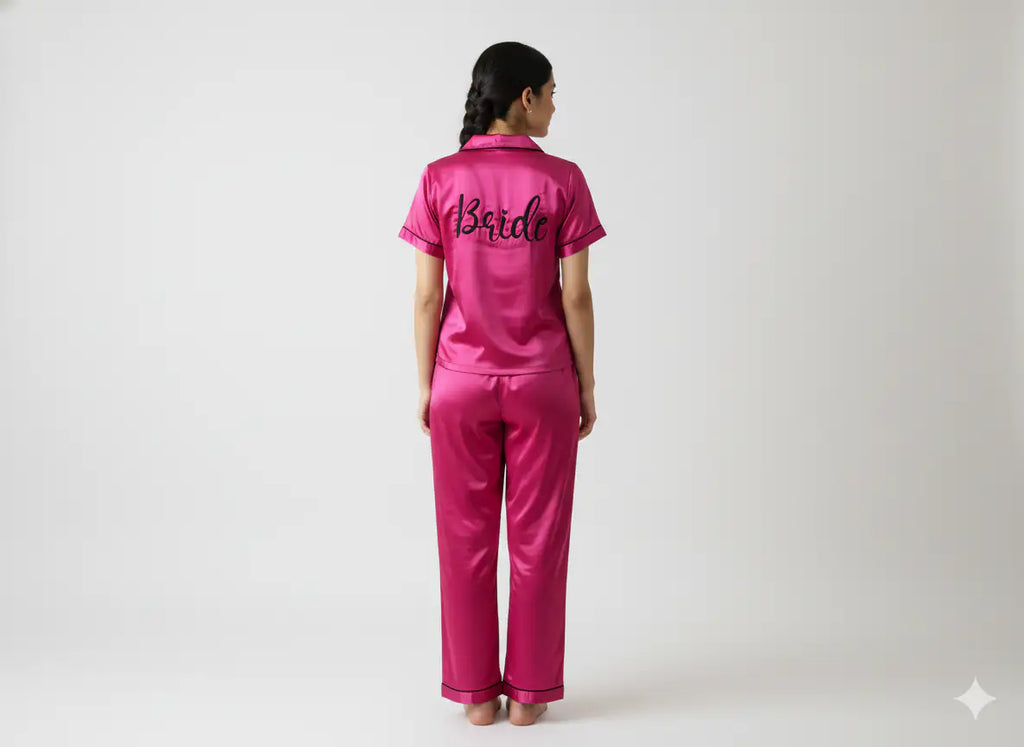 Magenta Bride Satin Pj Set  | Prepaid Orders Only