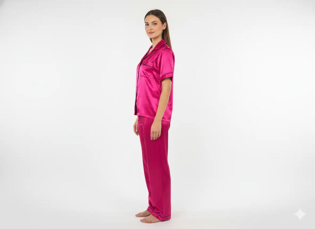 Magenta Bride Satin Pj Set  | Prepaid Orders Only