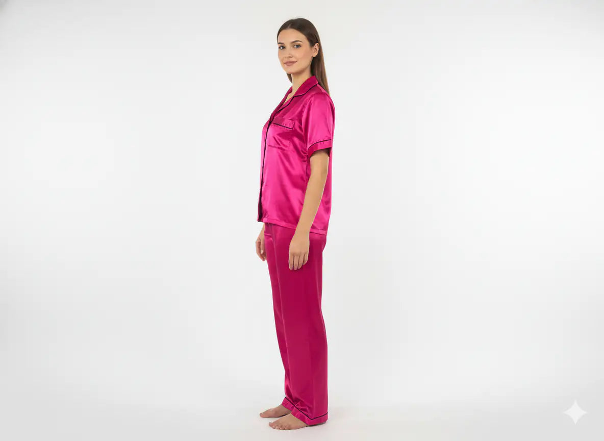 Magenta Bride Satin Pj Set  | Prepaid Orders Only