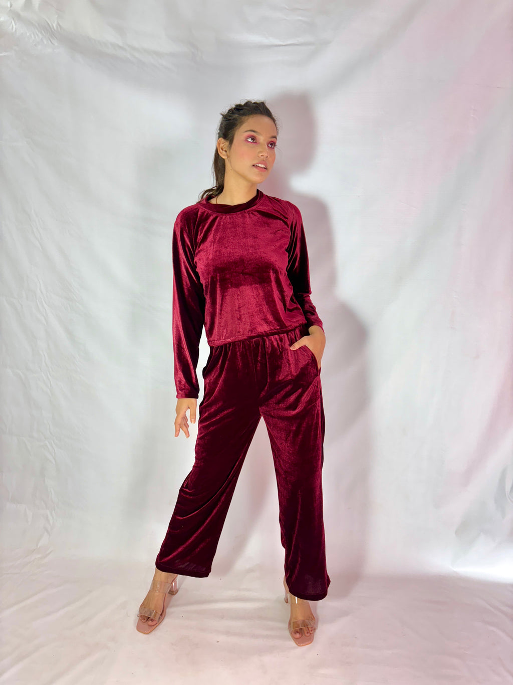 Maroon Tee + Wide Leg Pant Set