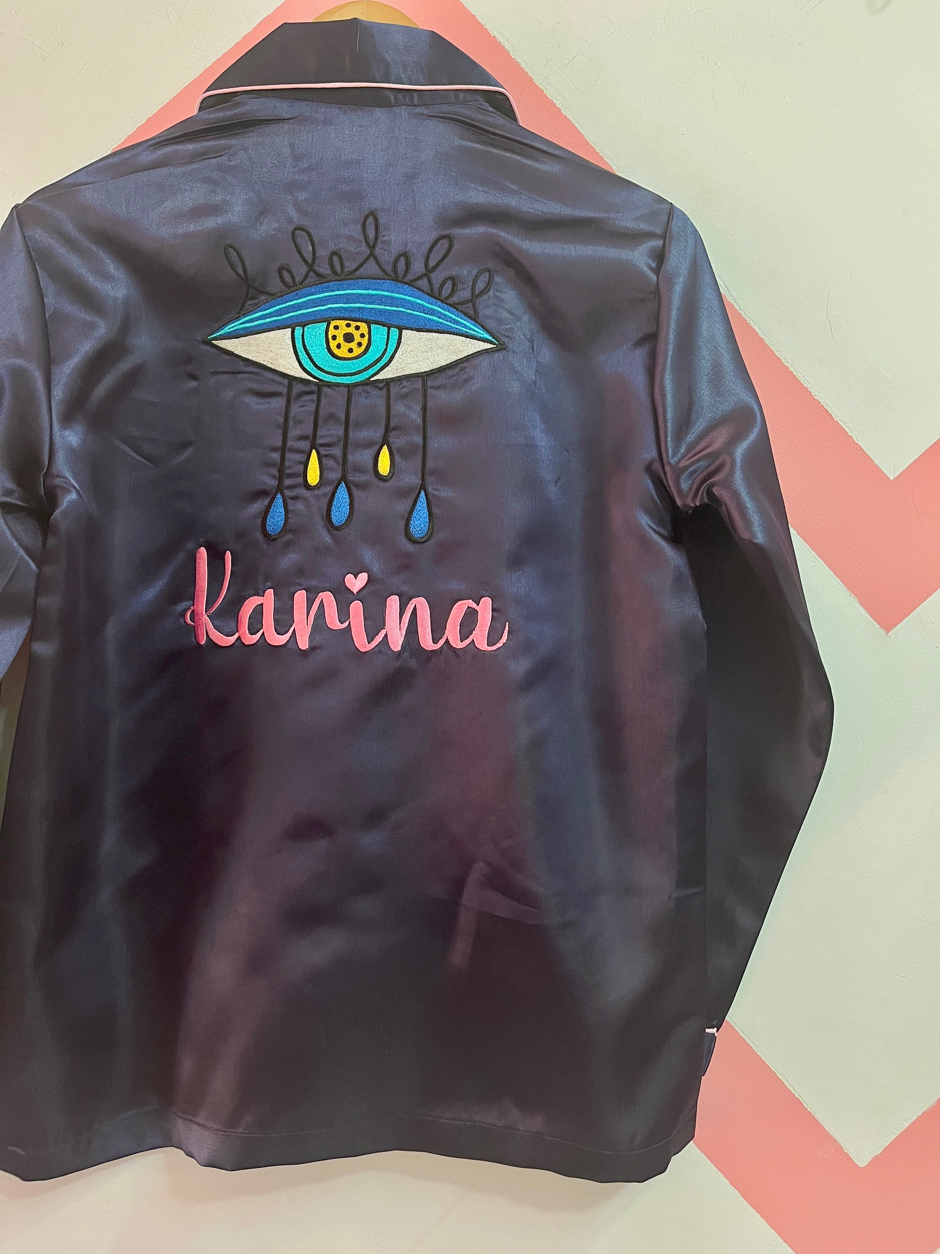 Evil Eye Personalise Back Satin Pj Set  | Prepaid Orders Only