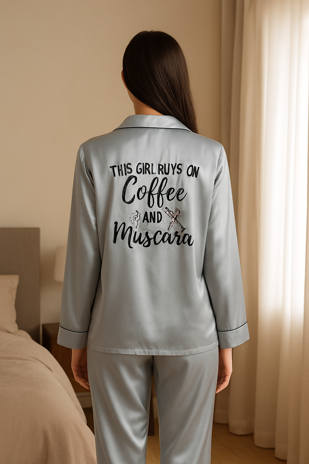 Grey Personalise Satin Pj Set  | Prepaid Orders Only