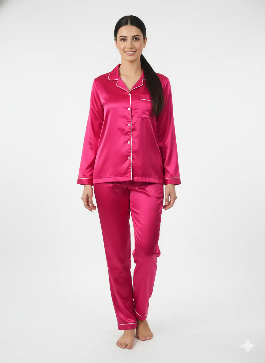 Magenta Name + Bride Satin Pj Set  | Prepaid Orders Only