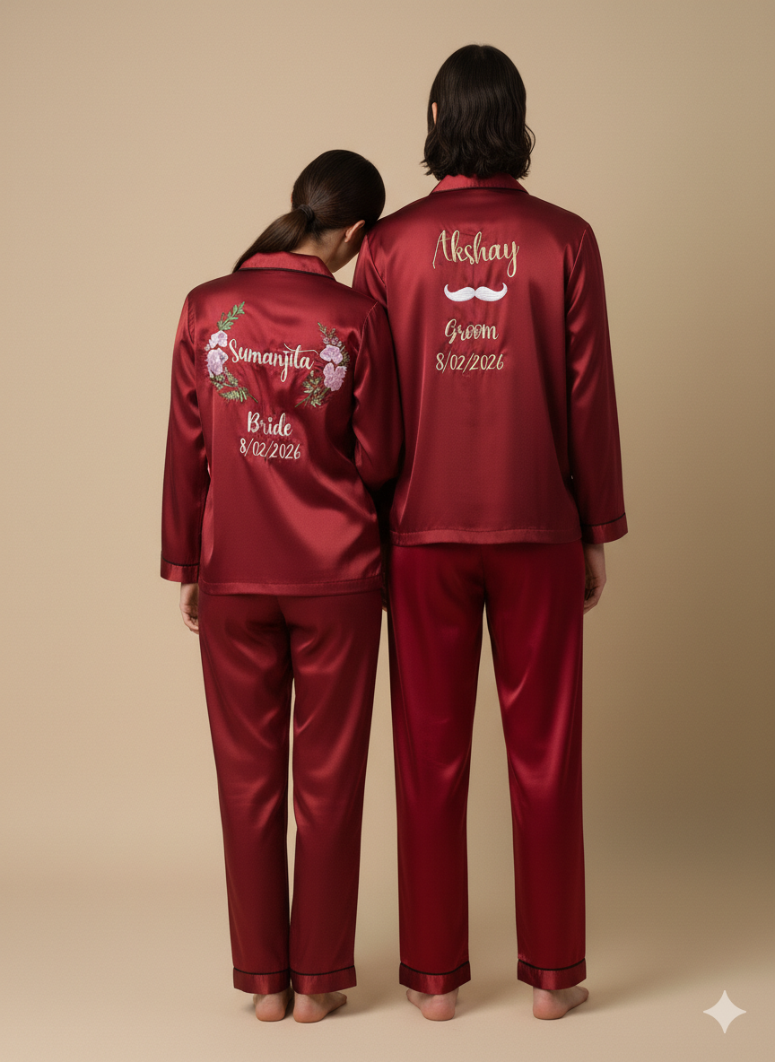 Personalised Maroon Couple Set  | Prepaid Orders Only