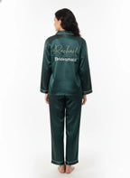 Dark Green Name + Bridesmaid Satin Pj Set  | Prepaid Orders Only