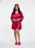 Magenta Personalise Robe + Slippers + EyeMask+ Camisole+ Shorts For Maid of Honour/Bridesmaid | Prepaid Orders Only