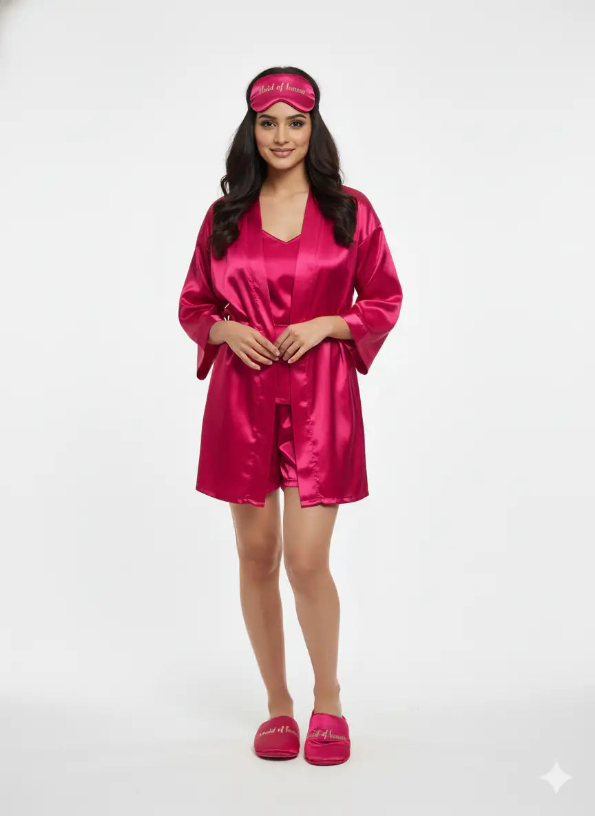 Magenta Personalise Robe + Slippers + EyeMask+ Camisole+ Shorts For Maid of Honour/Bridesmaid | Prepaid Orders Only