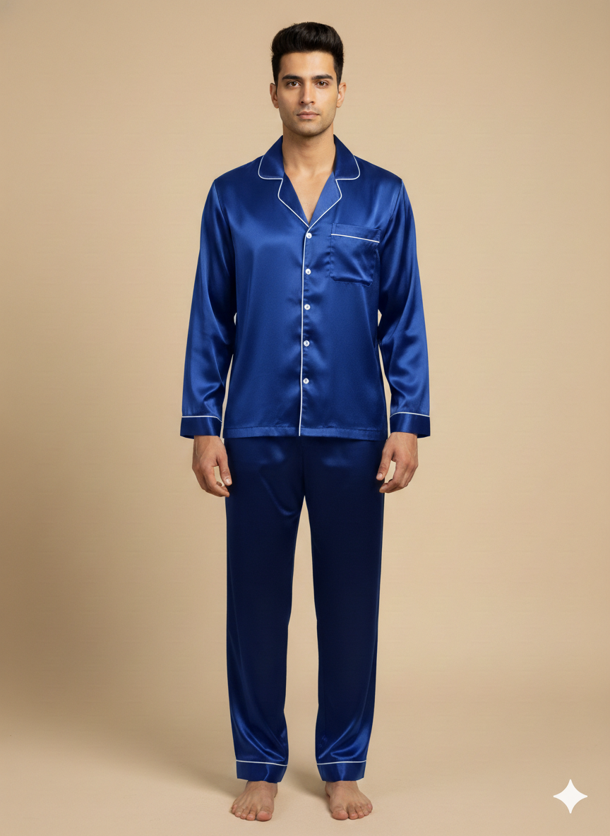 Royal Blue The Boss & The real Boss Satin Couple Set  | Prepaid Orders Only