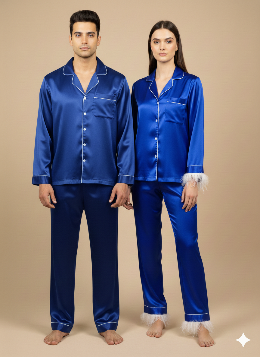 Royal Blue The Boss & The real Boss Satin Couple Set  | Prepaid Orders Only