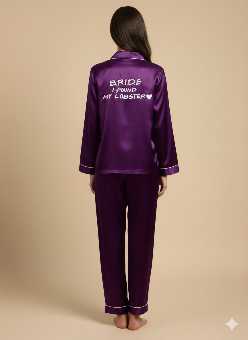 Purple Bride I Found My Lobster Satin Pj Set  | Prepaid Orders Only