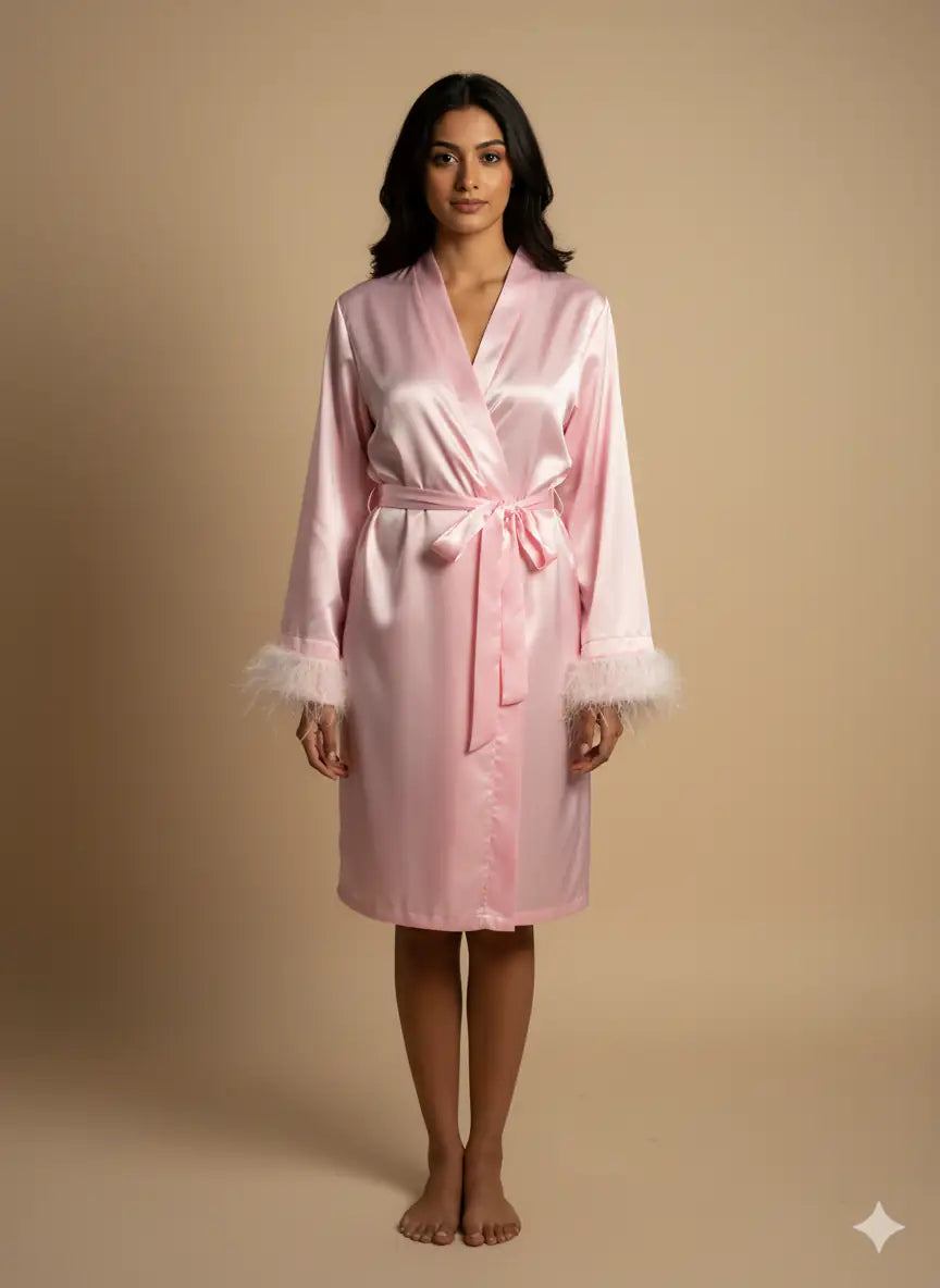 Baby Pink Feather Personalise Robe  | Prepaid Orders Only