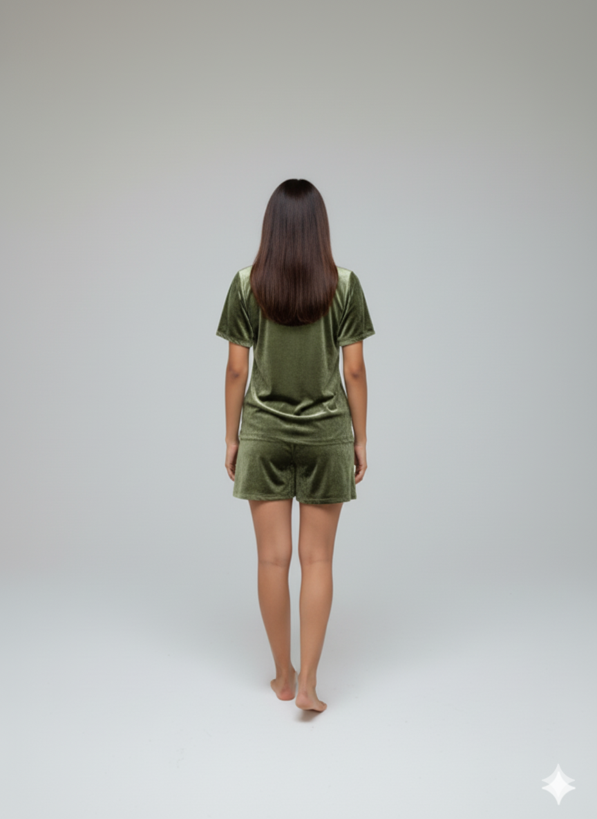 Velvet Olive Tee + Shorts  Set