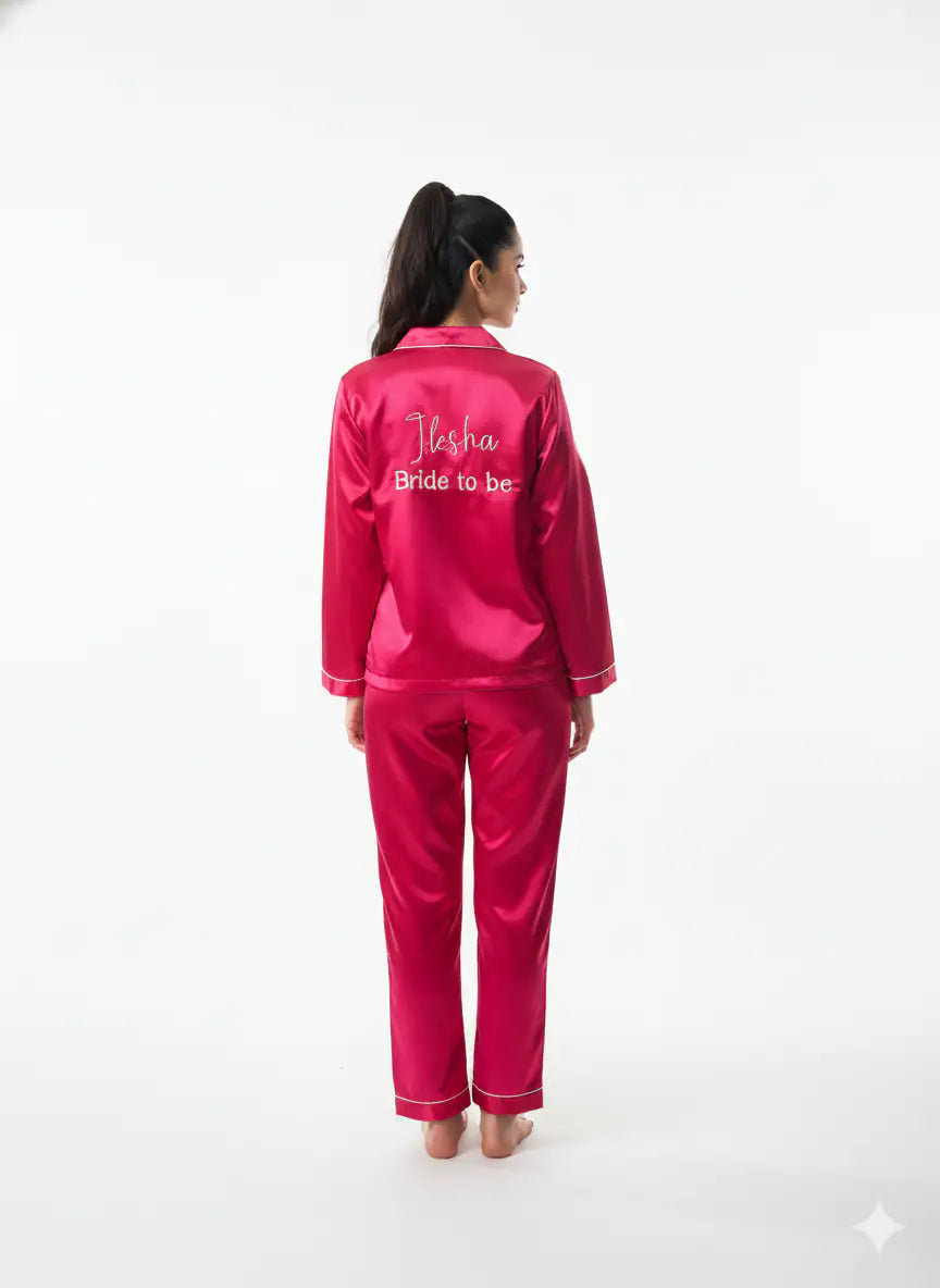 Magenta Name + Bride Satin Pj Set  | Prepaid Orders Only