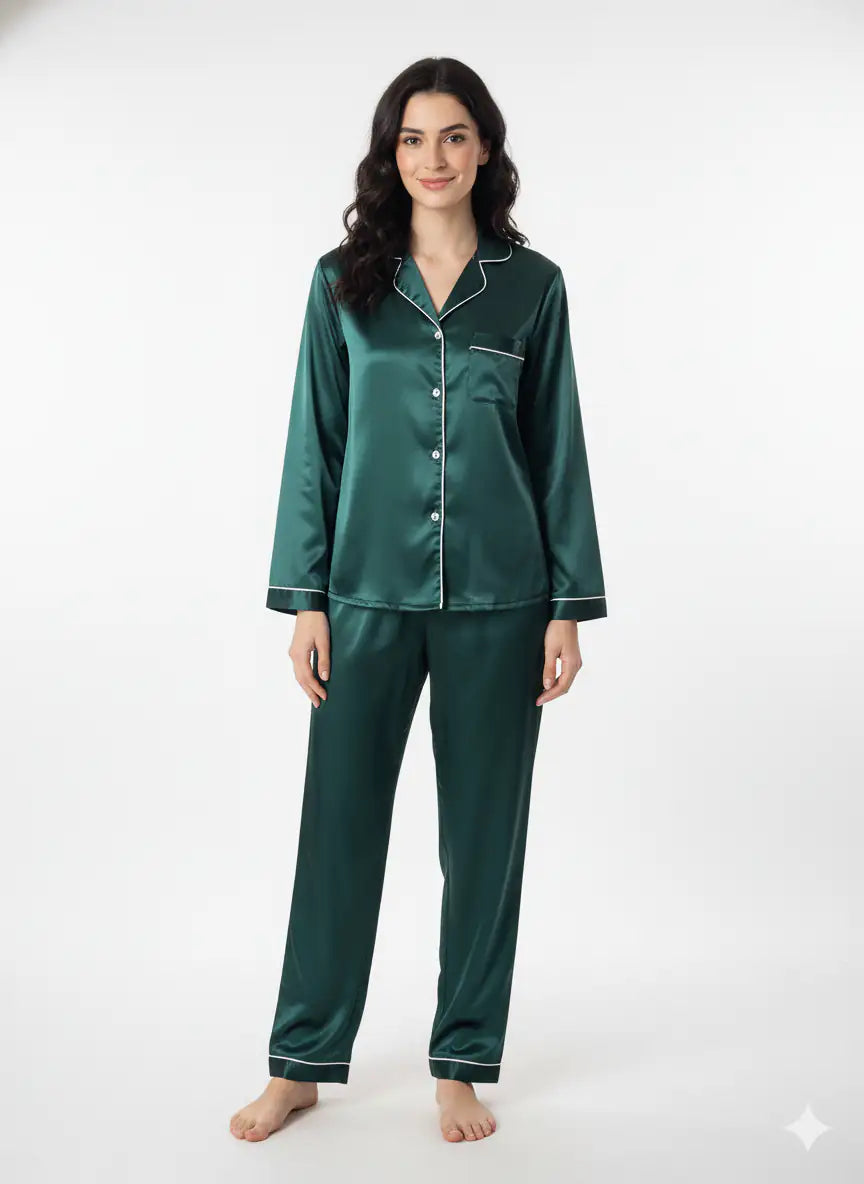 Dark Green Name + Bridesmaid Satin Pj Set  | Prepaid Orders Only