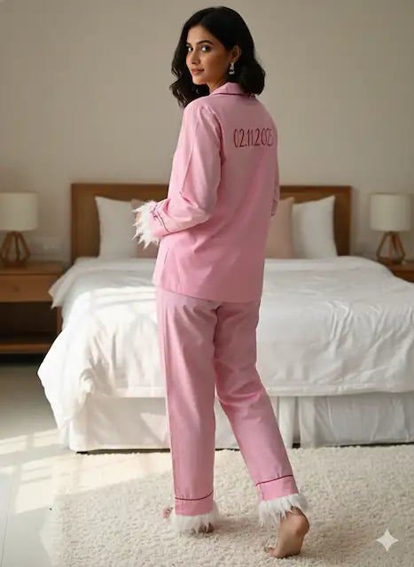 Baby Pink Feather Cotton Pj Set  | Prepaid Orders Only