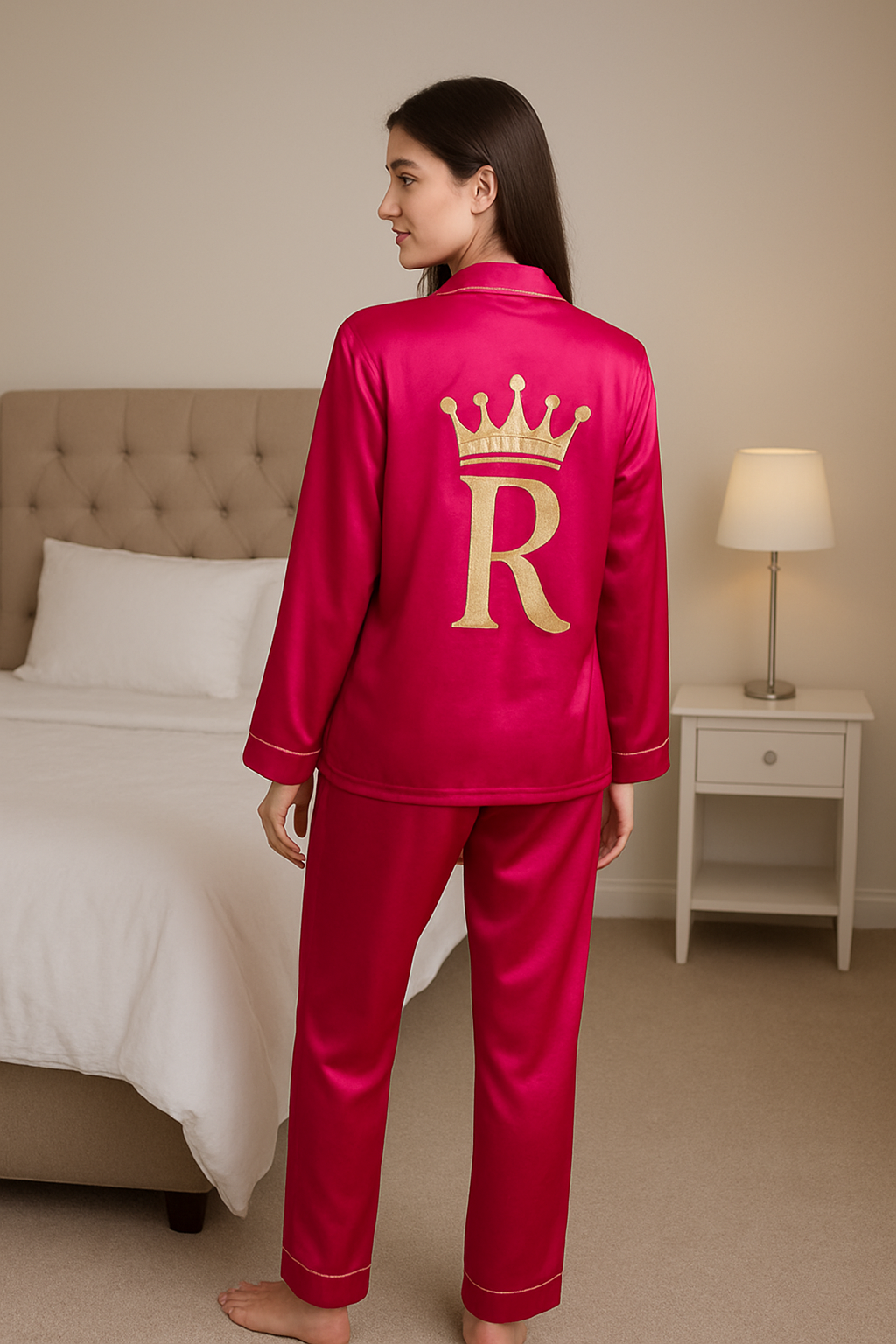 Magenta Personalise Back Satin Pj Set  | Prepaid Orders Only