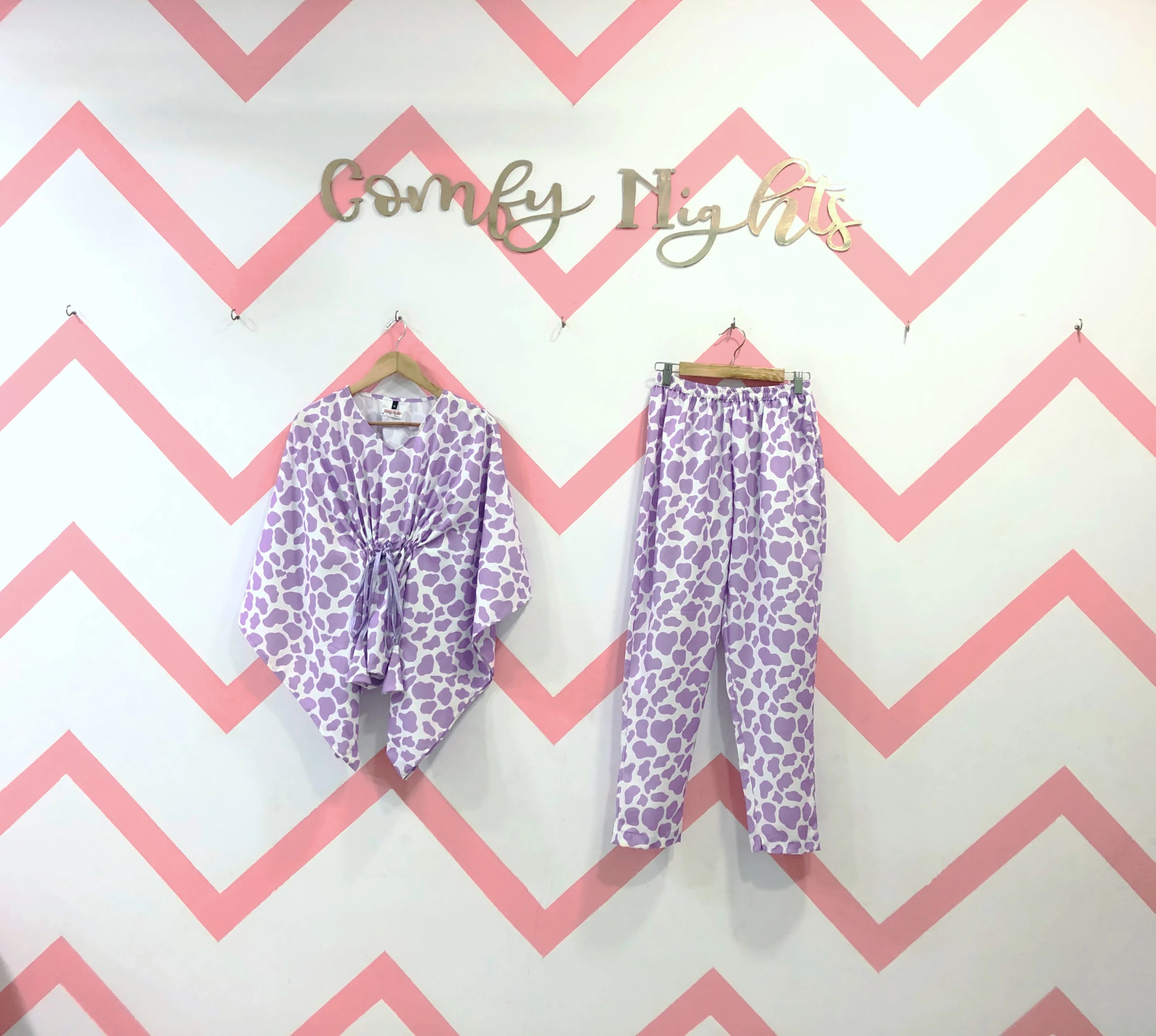 Lilac Cow Kaftan Set-Comfy Nights