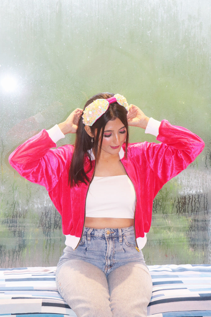 Pink Velvet Bomber Jacket