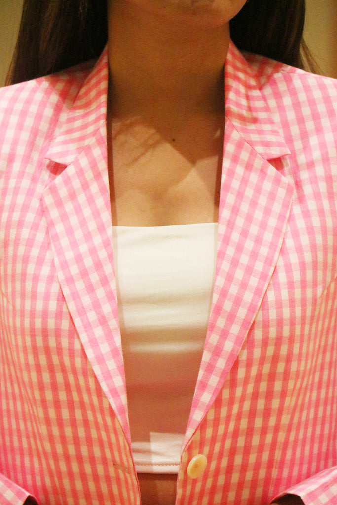 Pink Checked Blazer Set