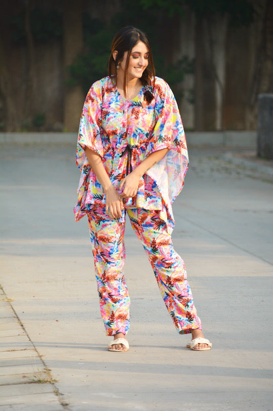Multi Leaves Kaftan Set