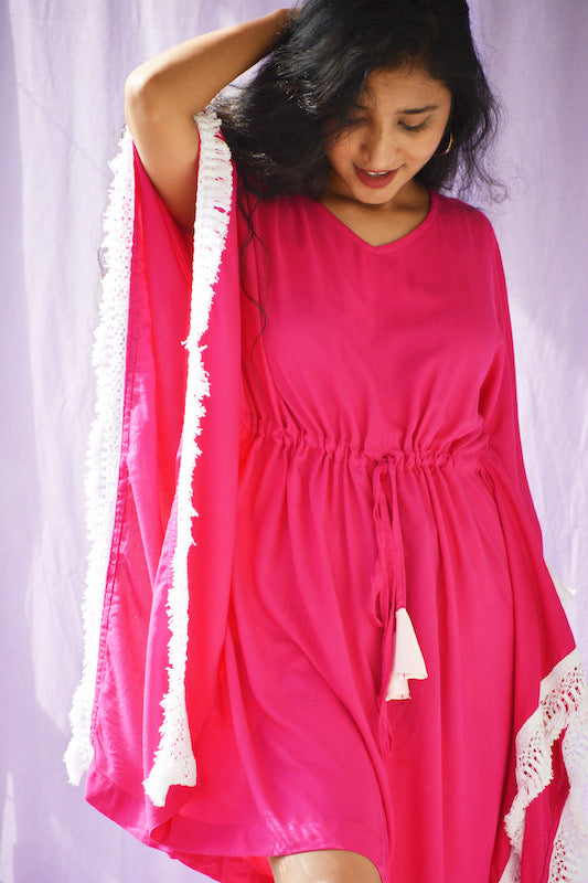 Pink Lace Short Kaftan