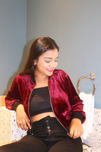 Wine Velvet Bomber Jacket