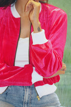 Pink Velvet Bomber Jacket