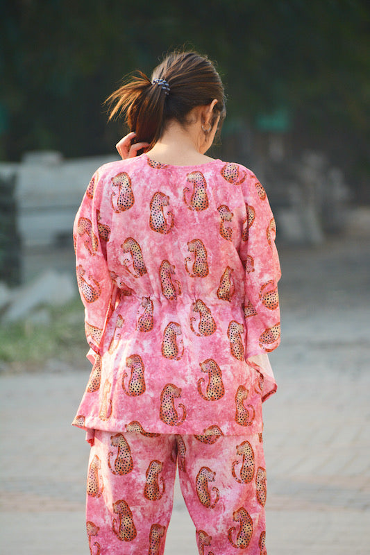 Pink Cheetah Kaftan Set