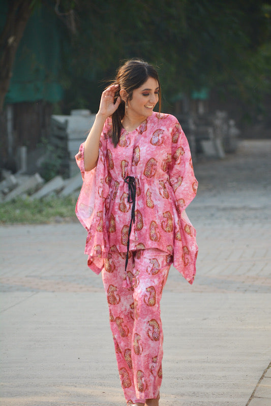 Pink Cheetah Kaftan Set