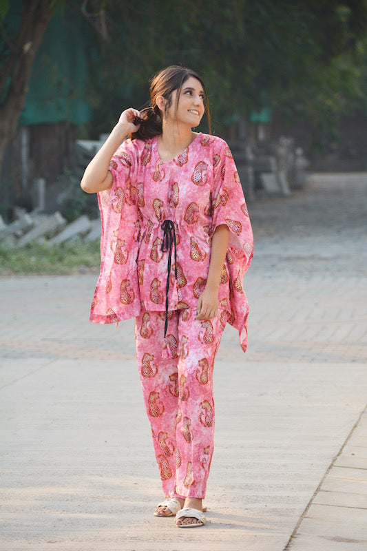 Pink Cheetah Kaftan Set